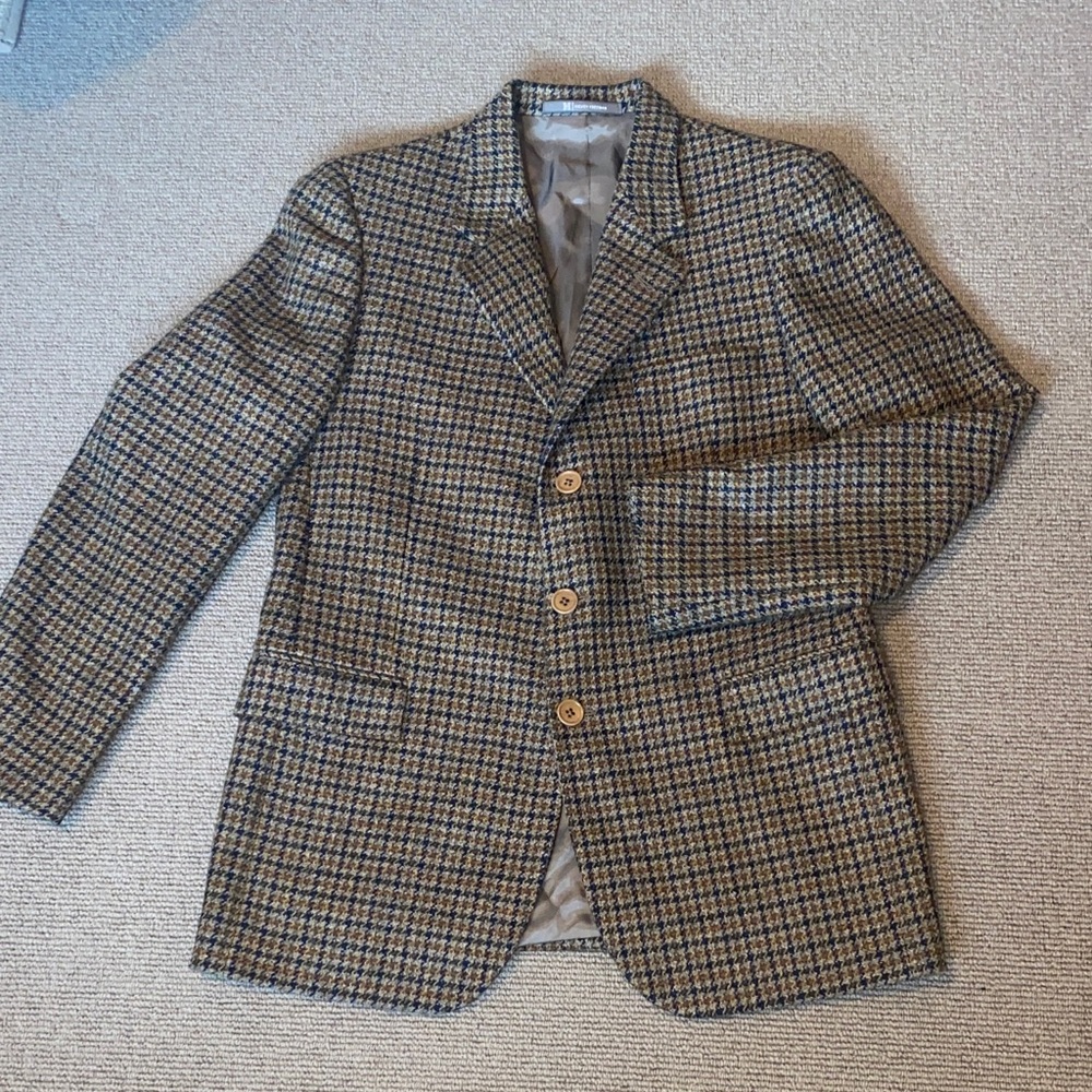 Hickey Freeman Boys Houndstooth Lambswool/Cashmere Blazer, Brown and Black sz 14